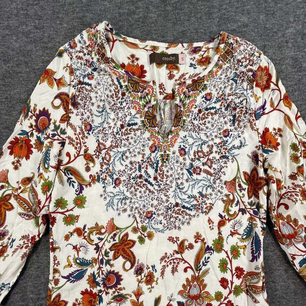 Crosby Bazaar Patchwork Boho Peasant Blouse Small Floral Paisley Tunic Top - Picture 4 of 9